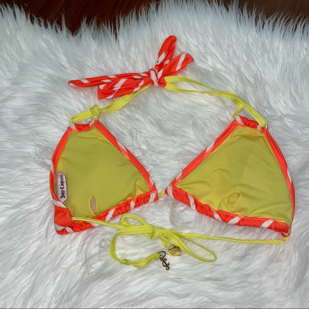 Vintage Juicy Couture Neon String Bikini Top Orange Yellow Size Large
